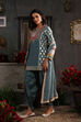 Earthy Blue Chanderi Jacquard Dori Embroidery Straight Suit Set image number 3