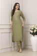 Sap Green Embroidered Straight Kurta Set