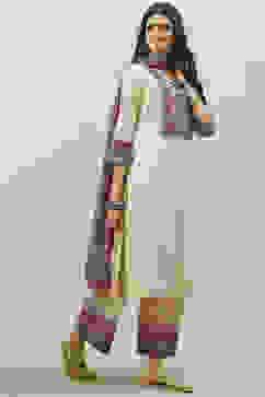 Cream Cotton Straight Kurta Palazzo Suit Set image number 6