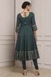 Teal Cotton Printed Anarkali Suit Set image number 4