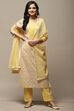 Yellow Cotton Handloom Unstitched Suit Set image number 2