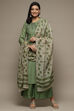 Green Cotton Machine Embroidered Unstitched Suit Set image number 8