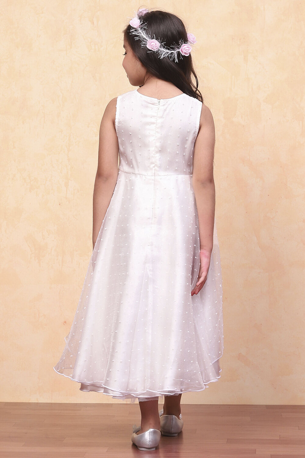 White Organza Embellished Asymmetric Flared Dress image number 3