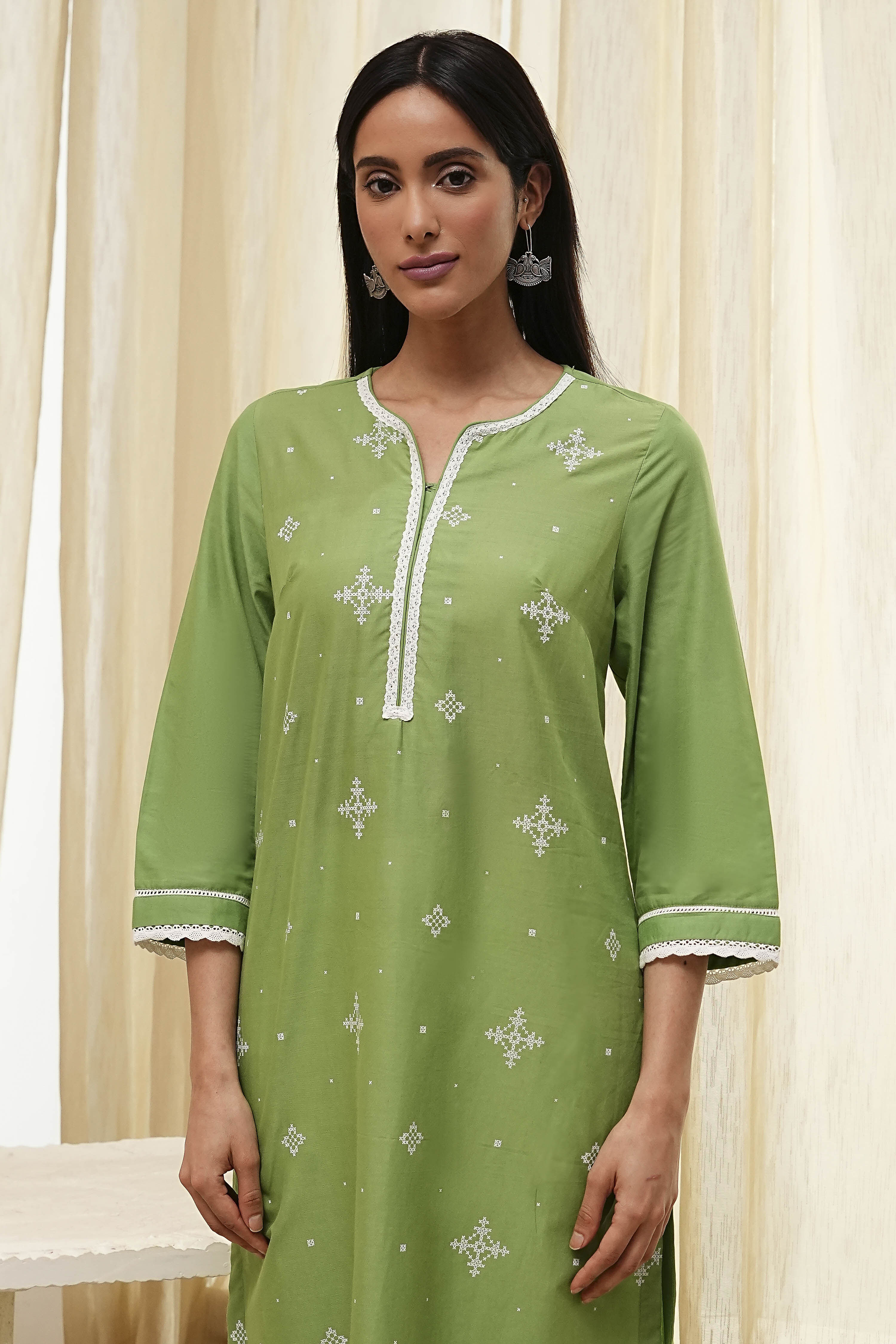 Olive Green Cotton Straight Kurta image number 1