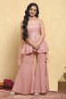 Peach Polyester Embroidered Straight Sharara Suit Set image number 6