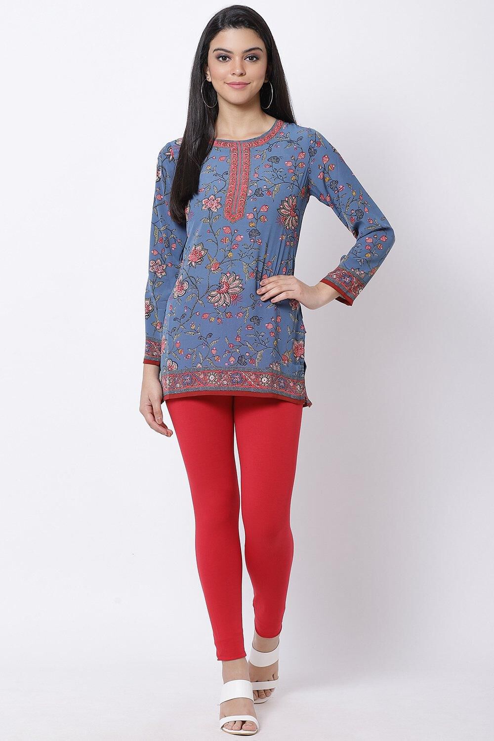 Off White Cotton Blend Printed Kurti image number 0