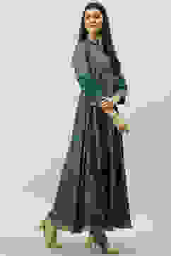 Teal Cotton Flared Printed Dress image number 3