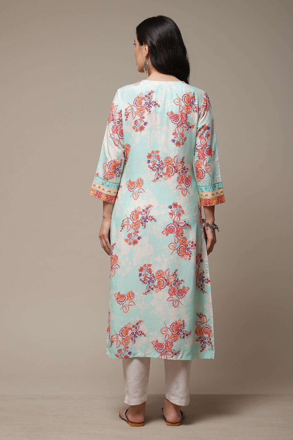 Sky Blue Printed Straight Kurta image number 2