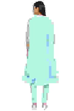 Turquoise Cotton Blend Layered Kurta Churidar Suit Set image number 5