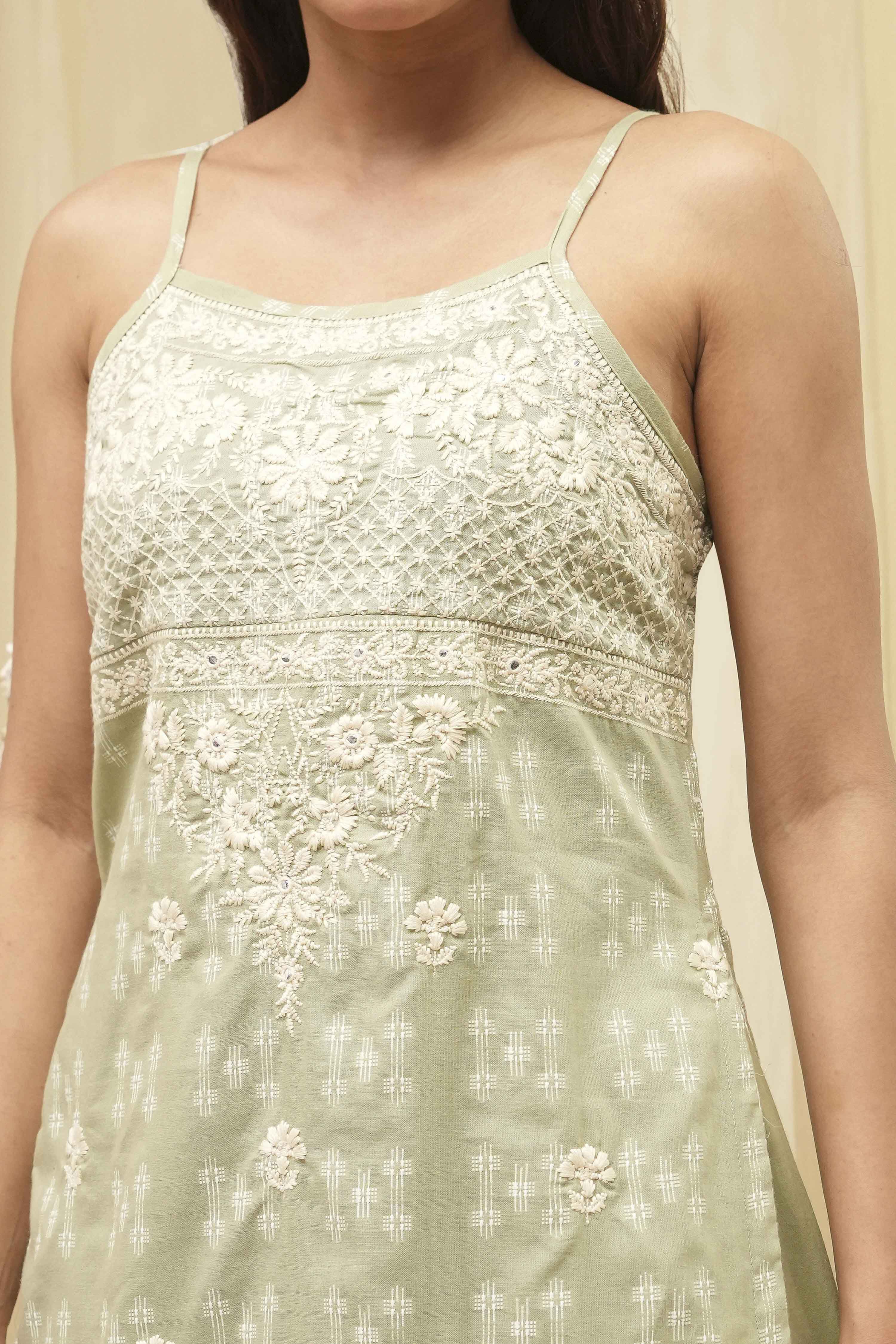 Pink Cotton Floral Strappy Straight Suit Set image number 1