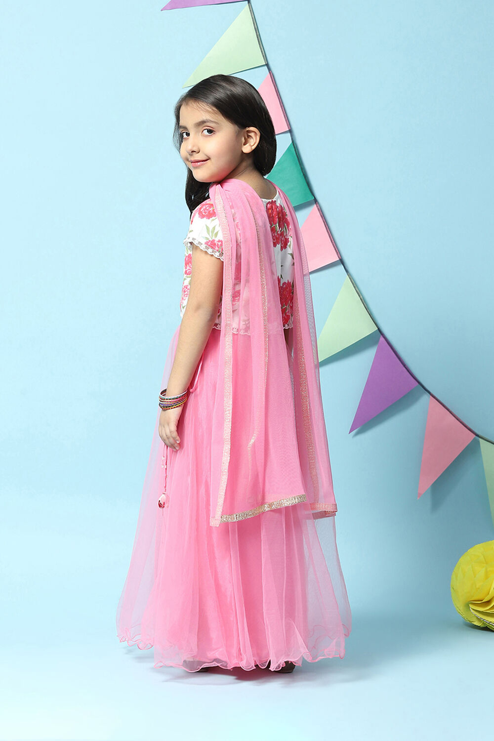 Pink Cotton Short Top Lehenga Set image number 4