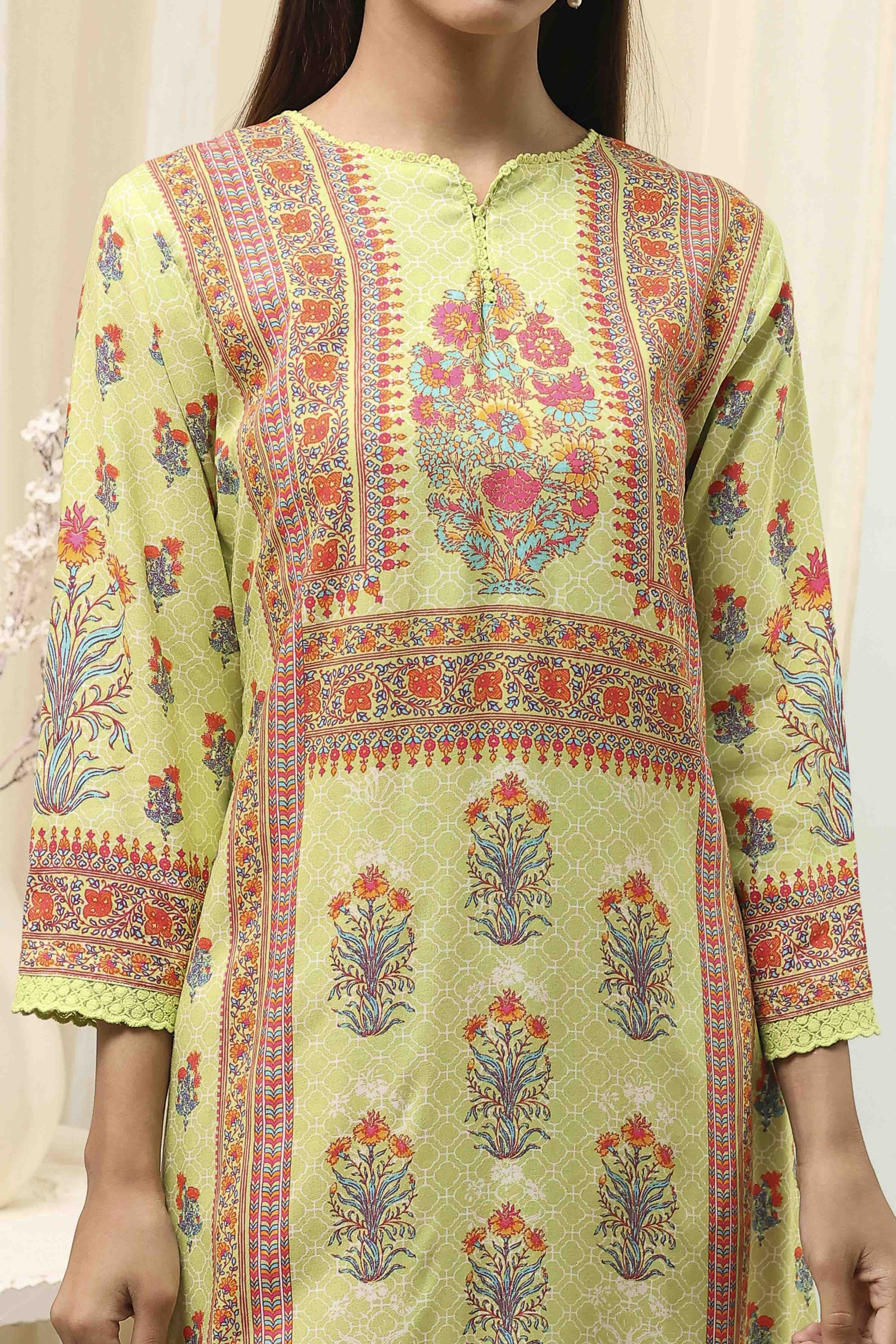 Green Printed Straight Kurta image number 1