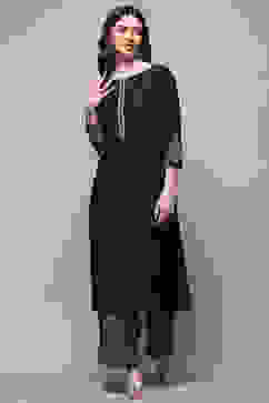 Black Rayon Straight Kurta Set image number 0