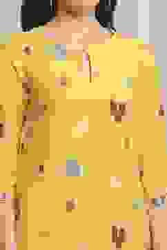 Yellow Poly Viscose Straight Kurta Pants Set image number 1