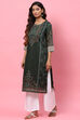 Dark Green A-Line Cotton Kurta image number 2