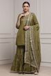 Mehndi Green Cotton Silk Straight Suit Set image number 1