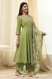 Blue Cotton Foil Printed Anarkali Suit Set image number 5