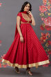 Red Silk Flared Solid Suit Set image number 7