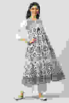 Black And White Viscose Flared Kurta Set image number 6