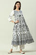 Black And White Viscose Flared Kurta Set image number 6