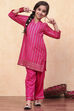 Pink Cotton Printed Straight Kurta Pants Set image number 0