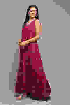 Cherry Red LIVA Flared Printed Dress image number 2