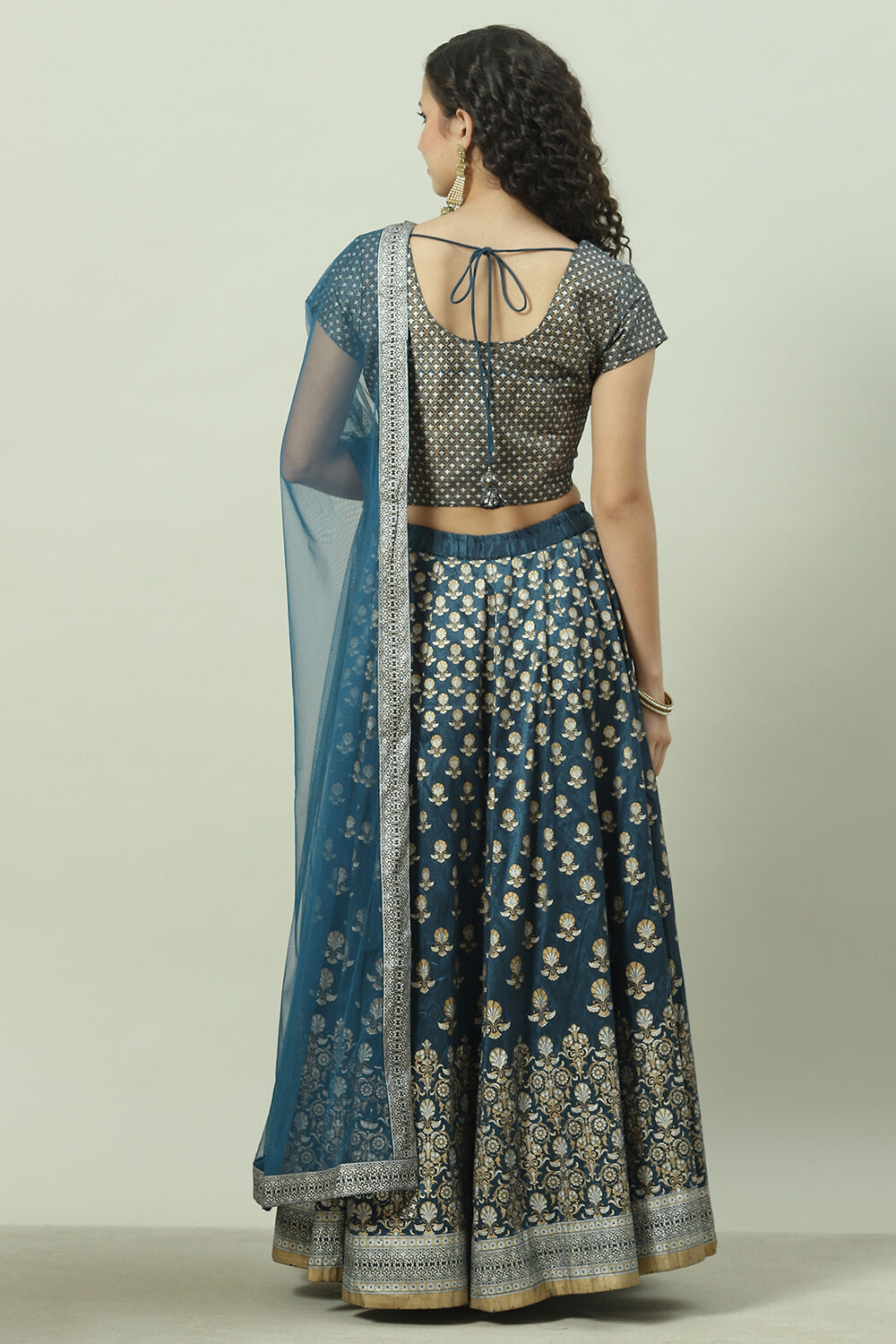 Teal Art Silk Lehenga  Set image number 4