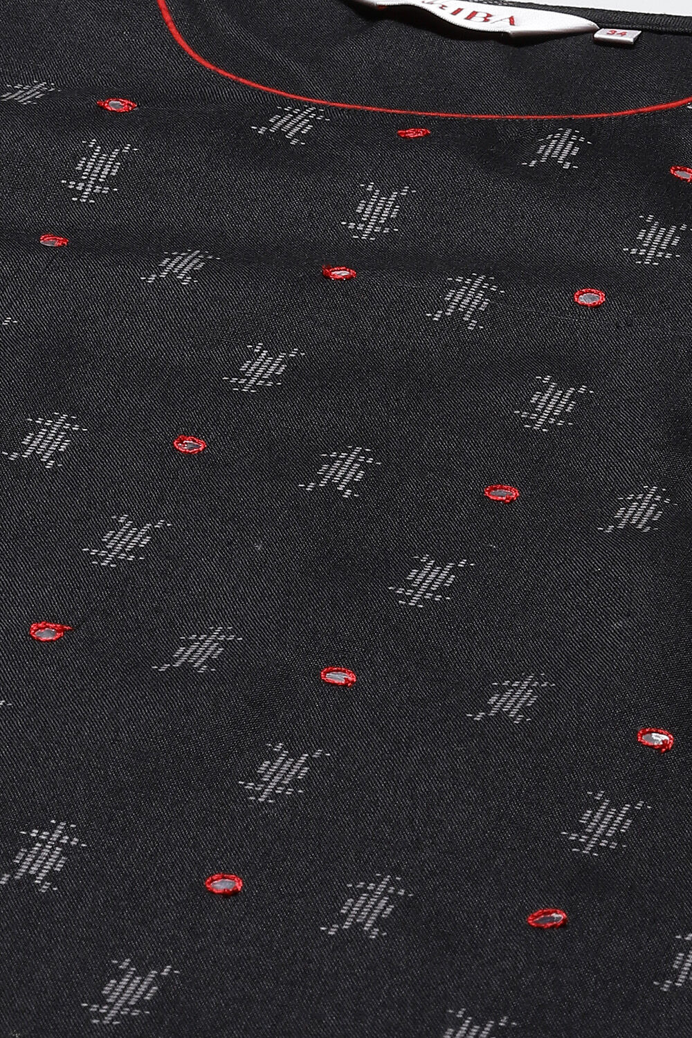 Black Cotton Screen Print Unstitched Suit Set image number 1