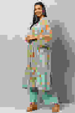 Sea Green Straight Kurta Palazzo Suit Set image number 5