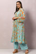 Sea Green Viscose Flared Kurta Palazzo Suit Set image number 5