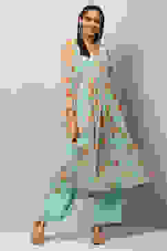 Sea Green Straight Kurta Palazzo Suit Set image number 7