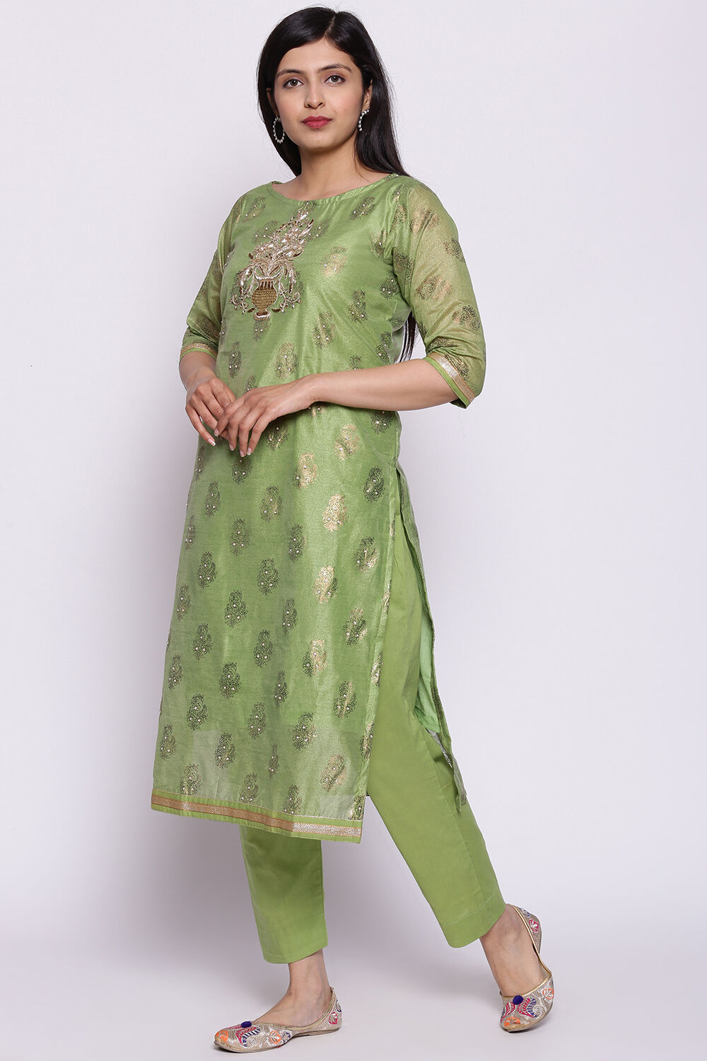 Off White Silk Unstitched Suit Set image number 4