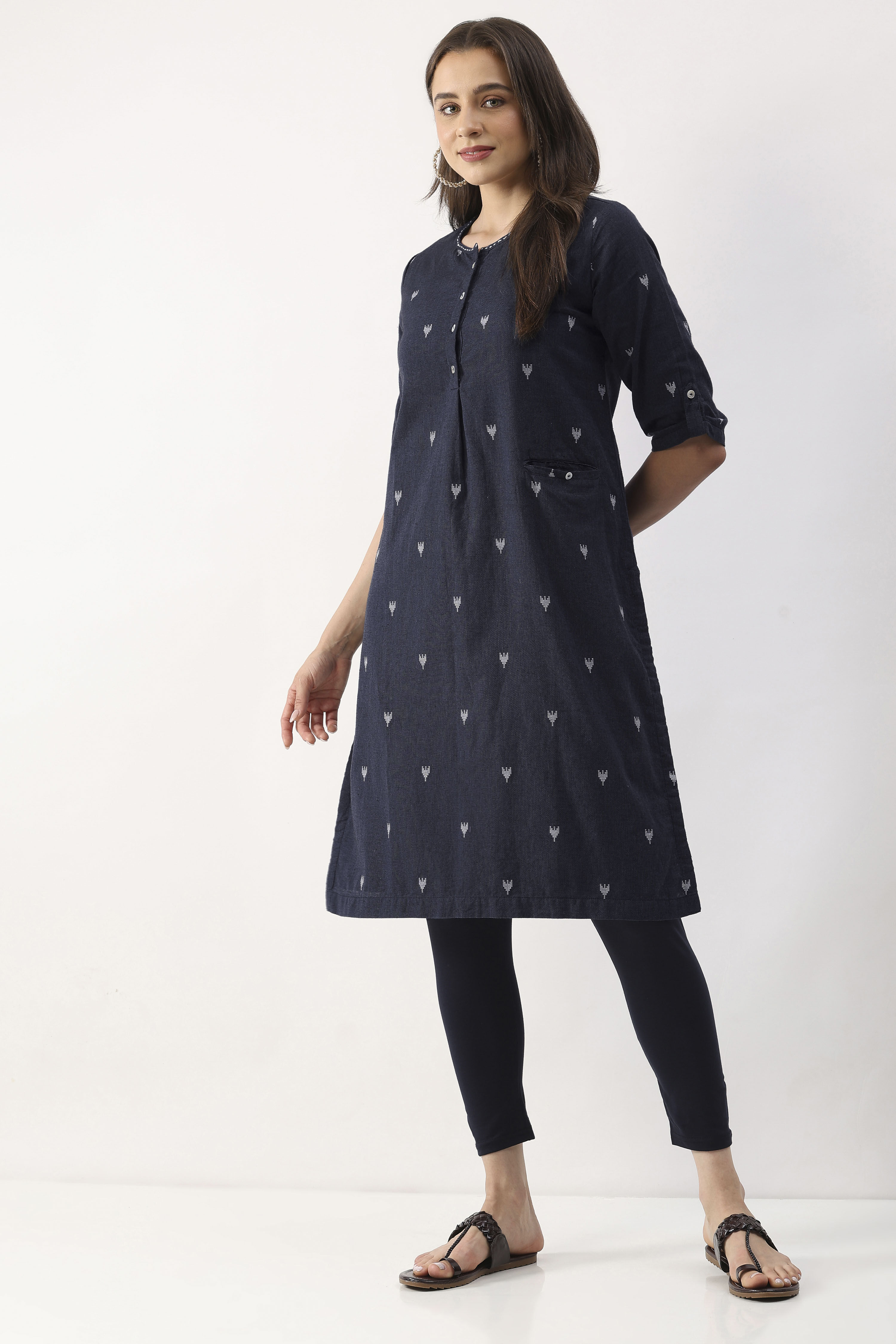 Navy Cotton Lycra Leggings image number 0