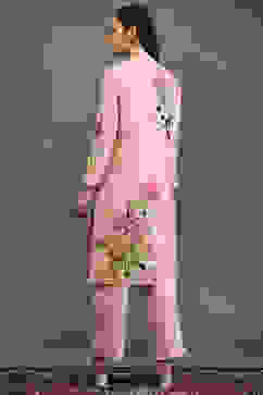 Rohit Bal Light Pink Silk Chanderi Floral Straight Kurta Set image number 3