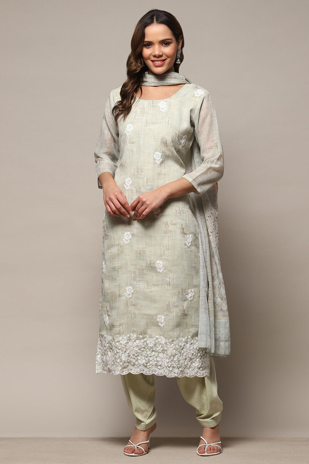 Pink Linen Unstitched Suit Set image number 8