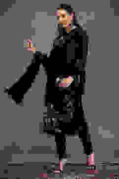 Rohit Bal Black Silk Chanderi Floral Straight Suit Set image number 3