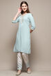Turquoise Rayon Straight Kurta Pant Suit Set