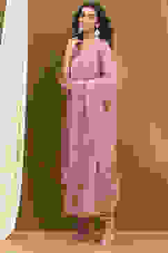 Pink Viscose Blend Yarn Dyed Straight Suit Set image number 3