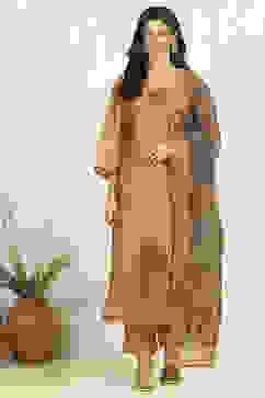 Mustard Chanderi Unstitched Suit Set image number 7