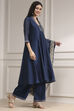 Blue Chanderi Solid Gathered Suit Set image number 5