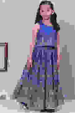 Blue Art Silk Flared Lehenga image number 5