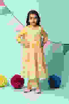 Yellow Cotton Blend Kalidar Kurta Straight Palazzo Suit Set image number 0