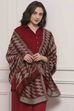 Maroon Woolen Yarn-Dyed Printed Winter Stole image number 2