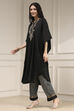 Black Modal Solid Kaftan Fusion Kurta Set image number 3