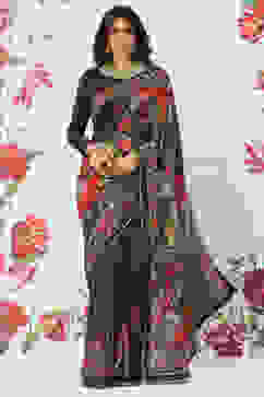 Rohit Bal Black Chanderi Silk Printed Saree With Blouse image number 2