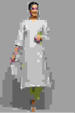 Off White Tissue Unstitched Suit set image number 1