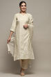 Off White Tissue Unstitched Suit set image number 1