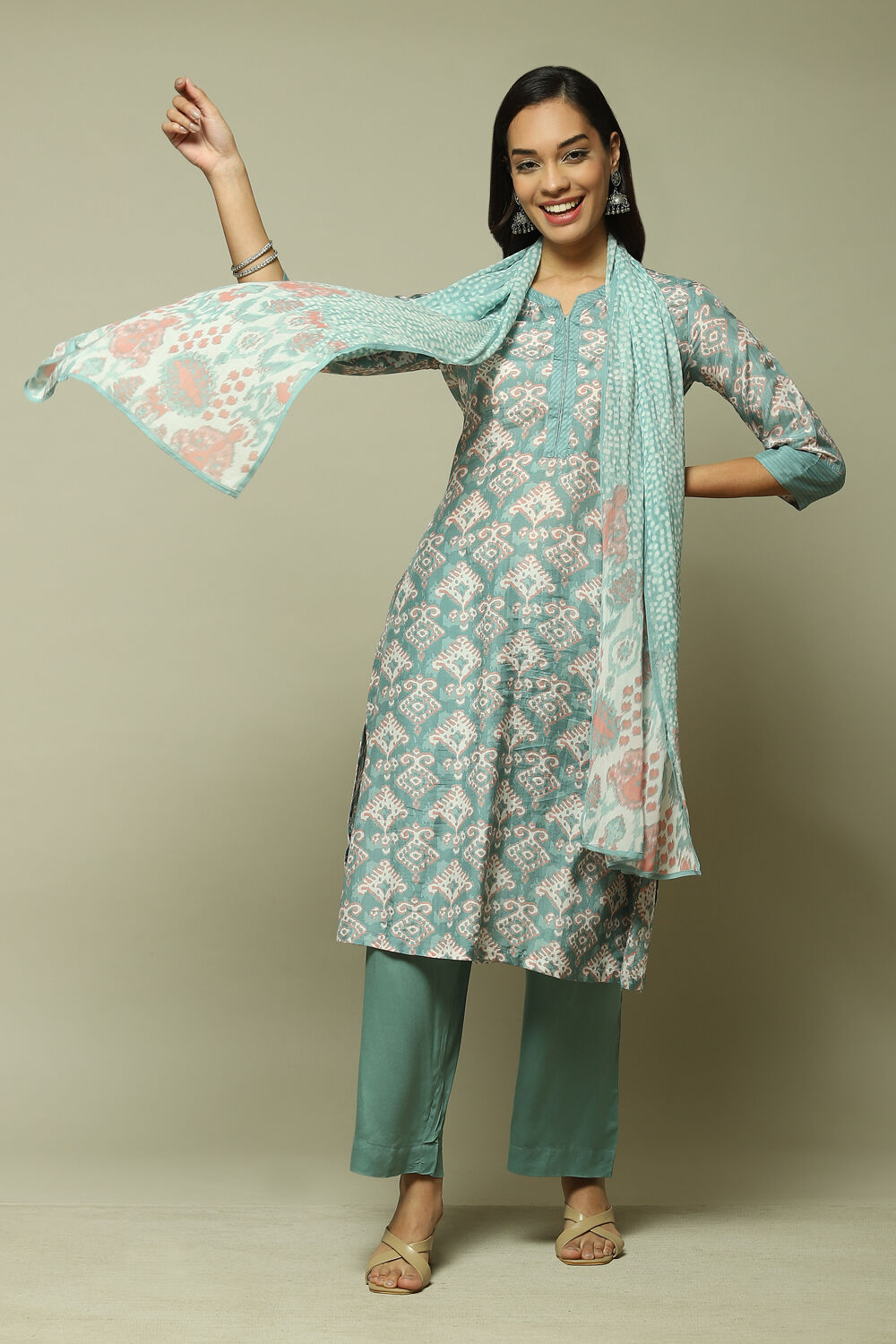 Sea Green Modal Straight Kurta Palazzo Suit Set image number 0