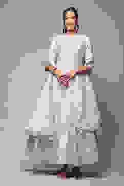 Ivory Cotton Anarkali Kurta Sharara Suit Set image number 7