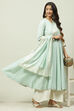Sea Green Cotton Flared Kurta image number 6